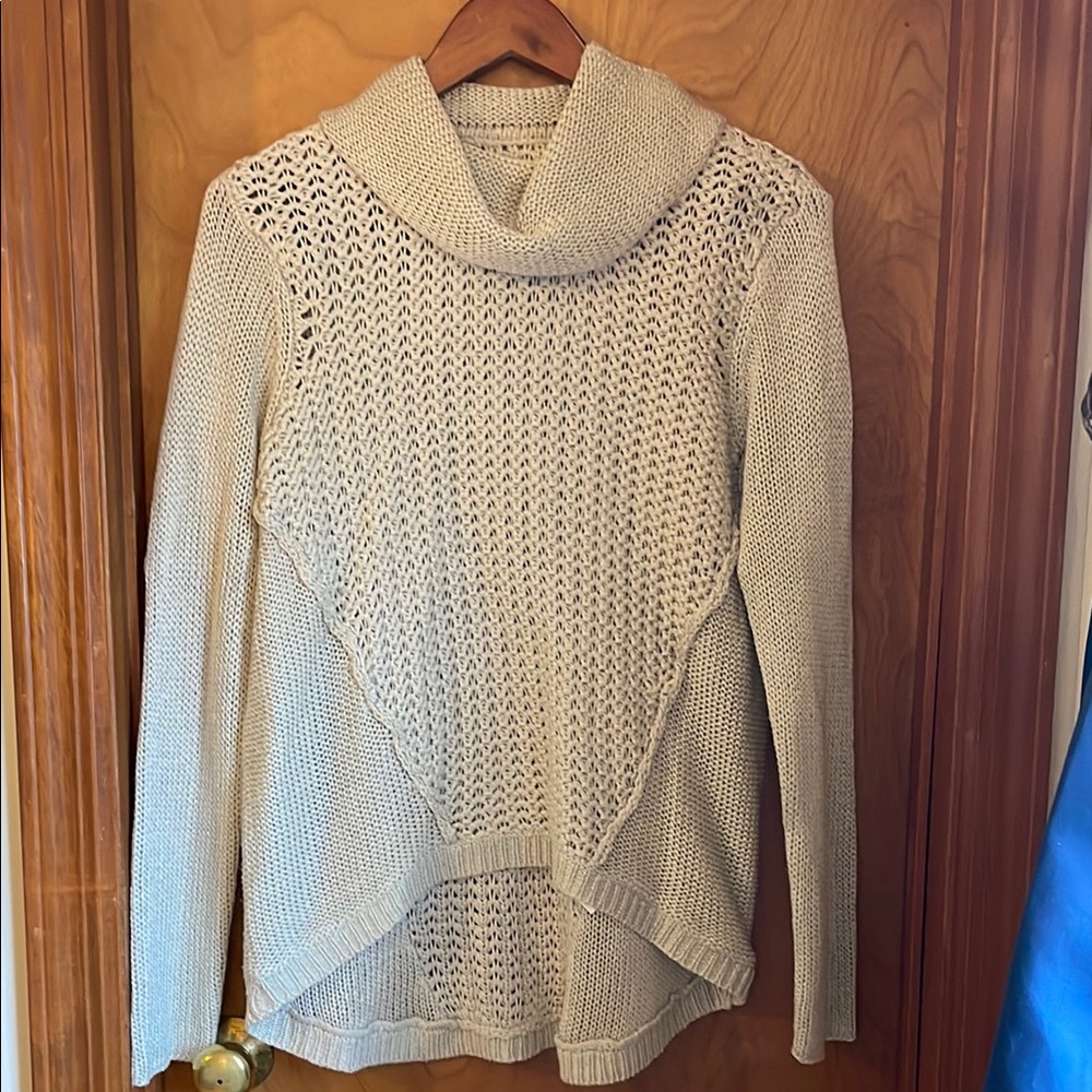 RD Style Cream Cowl Neck Sweater with Asymmetrical Hem